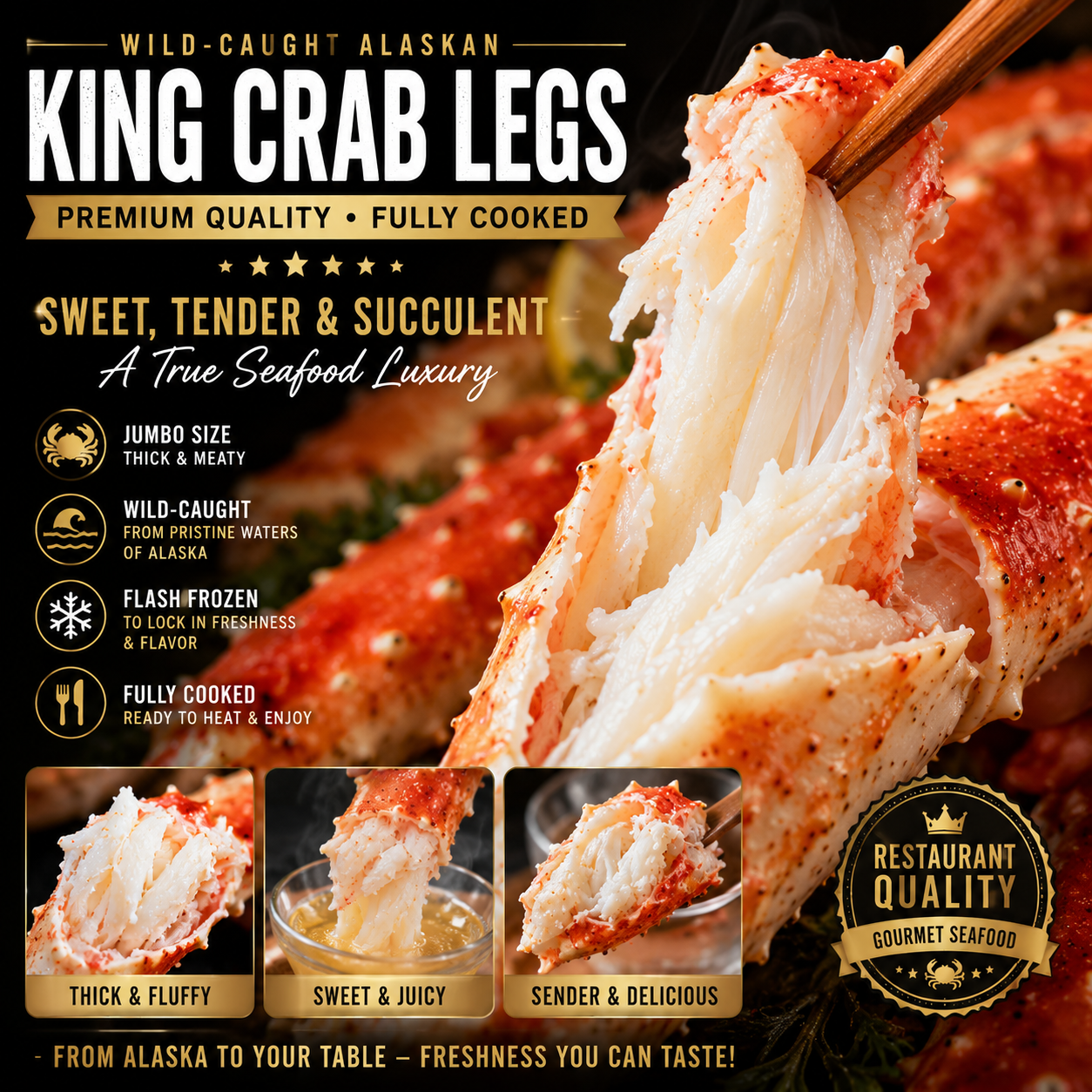 Mega Seafood Feast: 6 lbs Total King Crab Legs & Claws (3 lb + 3 lb FREE BUNDLE) | Sweet & Juicy - Best Value for $39.99