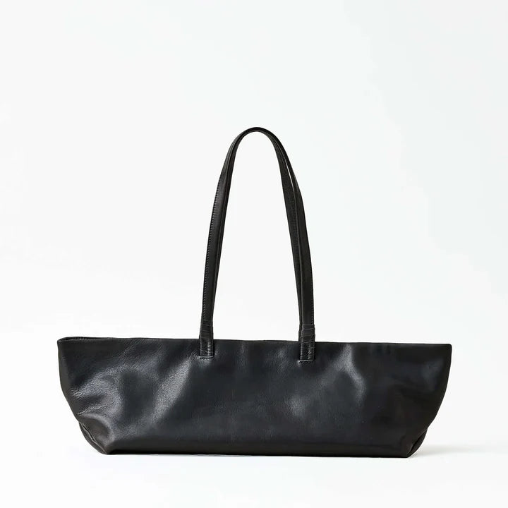 Solid Black Foldover Velvet Style Boat Tote Bag