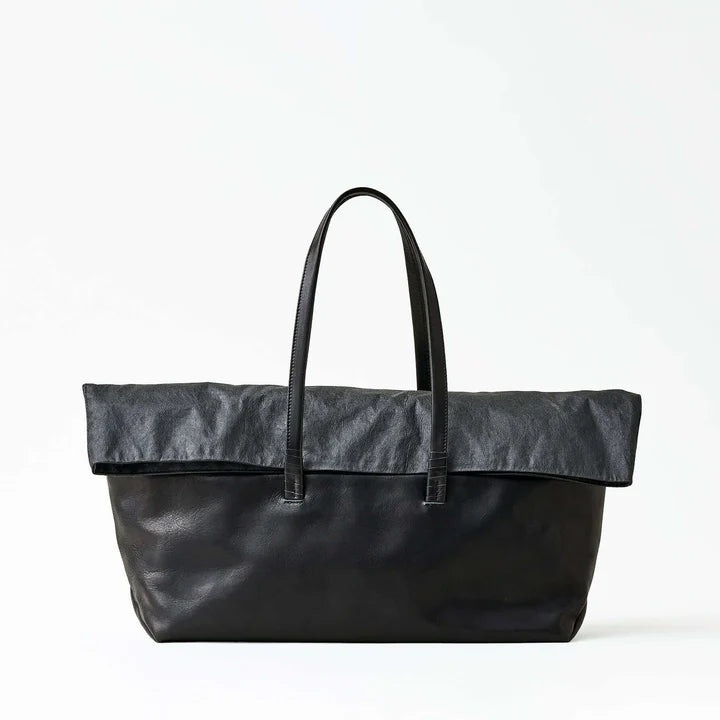 Solid Black Foldover Velvet Style Boat Tote Bag