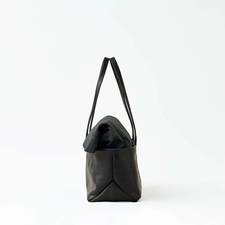 Solid Black Foldover Velvet Style Boat Tote Bag