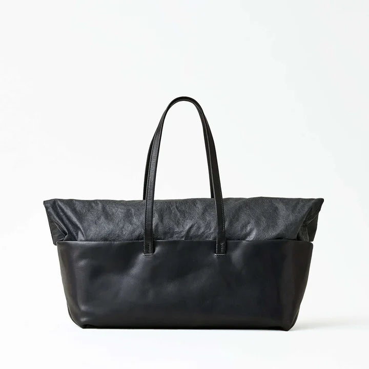 Solid Black Foldover Velvet Style Boat Tote Bag