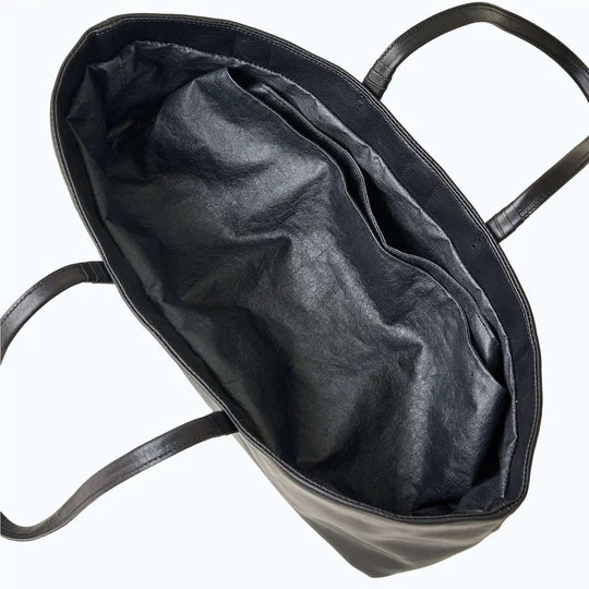Solid Black Foldover Velvet Style Boat Tote Bag