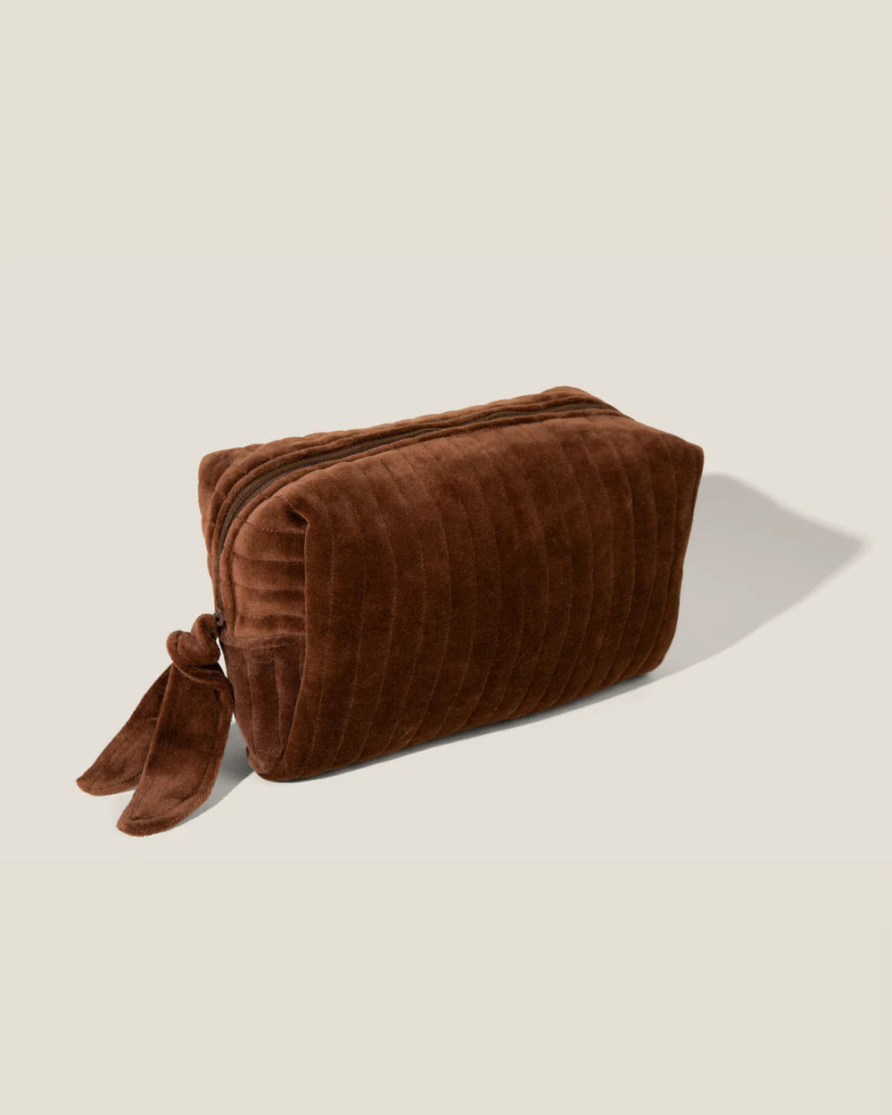 Chocolate Brown Striped Velvet Beauty Bag