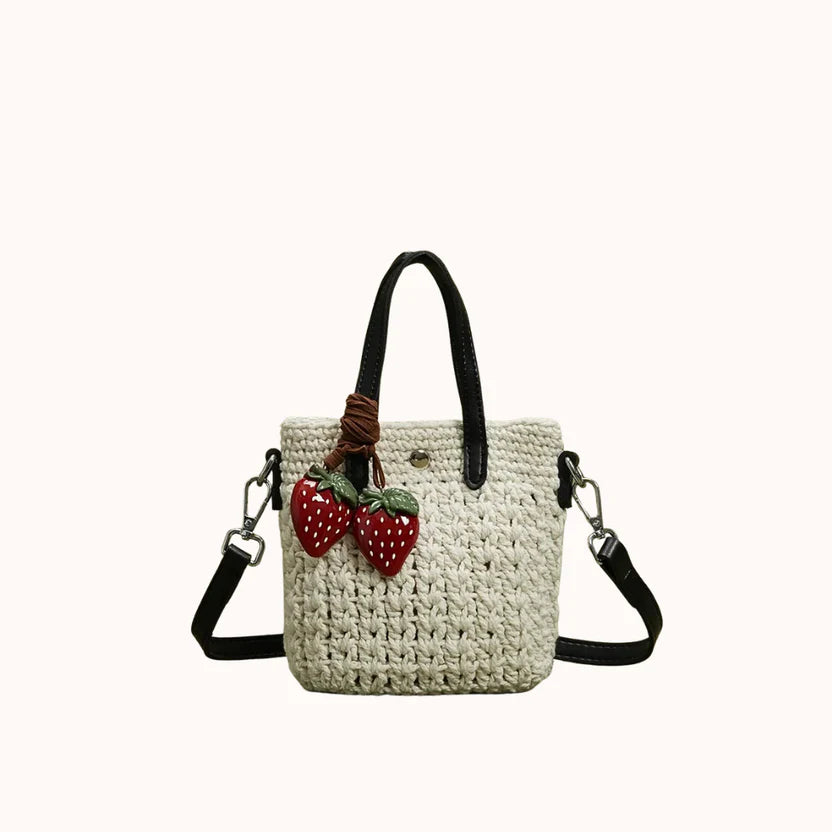 Multi-Color Straw Knit Mini Rattan Tote Bag
