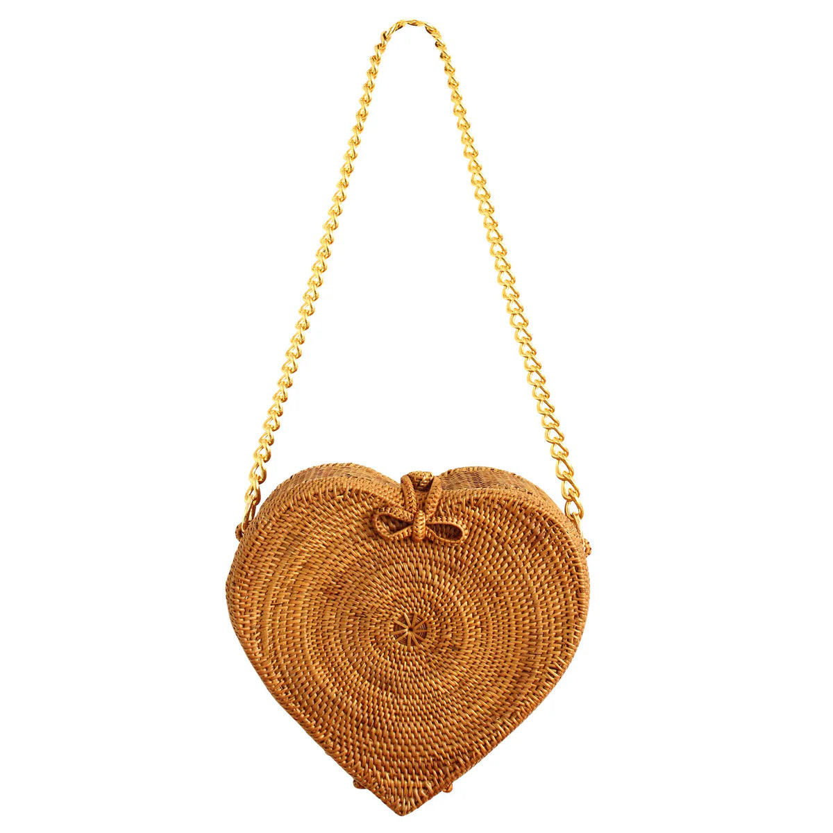 Warm Natural Brown Heart Shaped Rattan Crossbody Bag