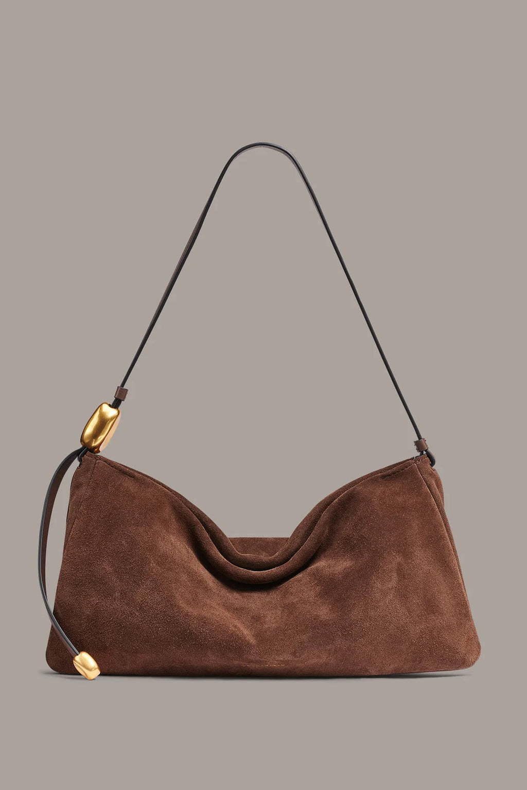 Warm Coffee Velvet Suede Shoulder Bag,Adjustable Thin Leather Single Strap Sculpted Gold Metal Hardware Soft Hobo Purse
