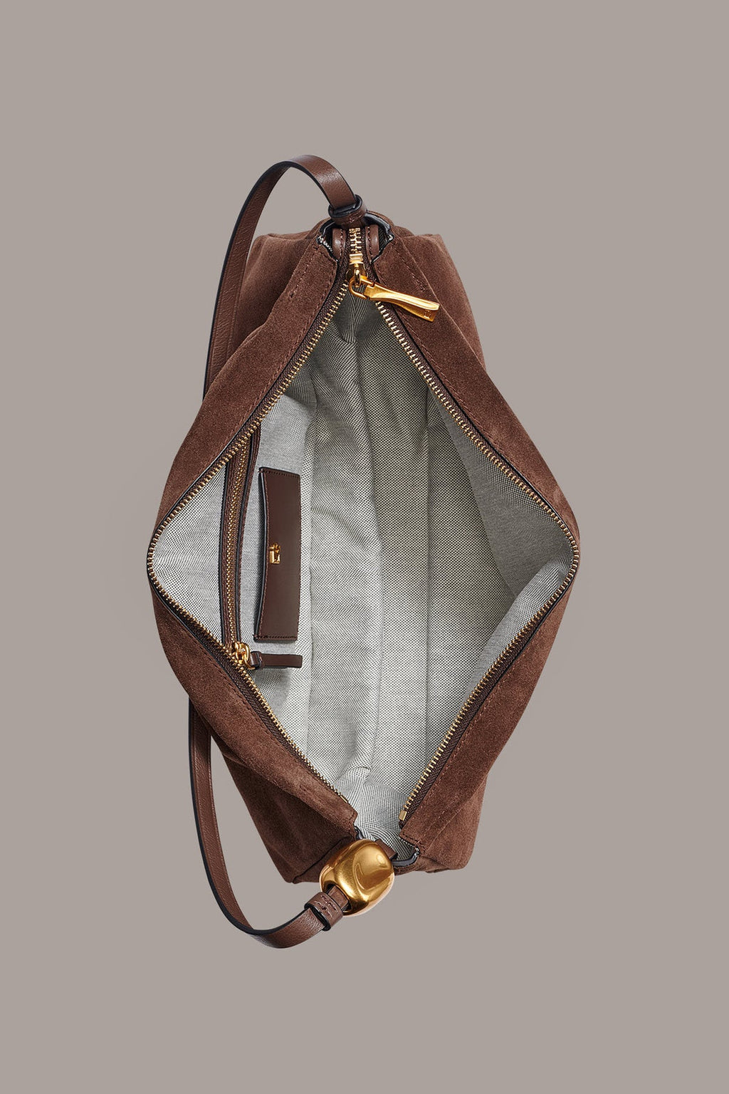 Warm Coffee Velvet Suede Shoulder Bag,Adjustable Thin Leather Single Strap Sculpted Gold Metal Hardware Soft Hobo Purse