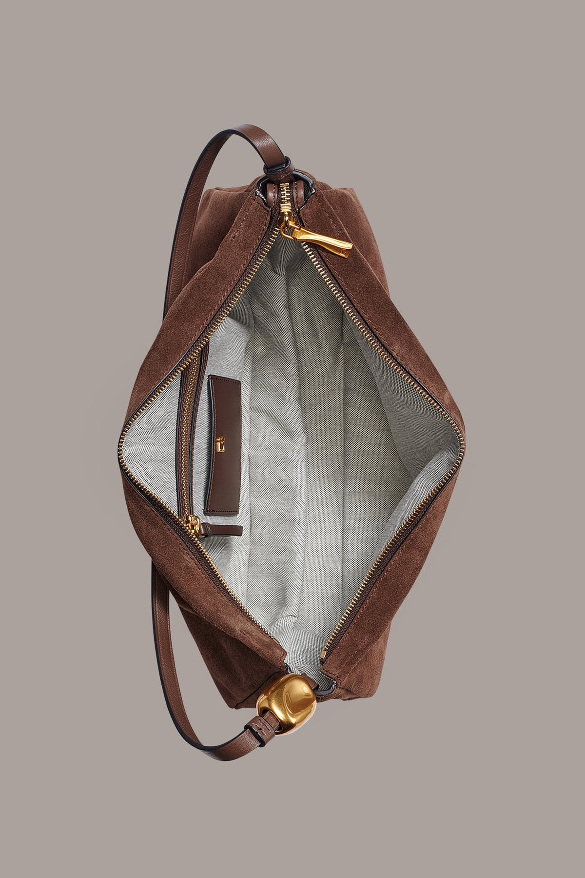 Warm Coffee Velvet Suede Shoulder Bag,Adjustable Thin Leather Single Strap Sculpted Gold Metal Hardware Soft Hobo Purse