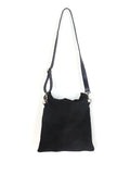 Solid Black Foldable Velvet Tote Bag, Dual Matching Leather Carry Straps Magnetic Flap Crossbody Purse
