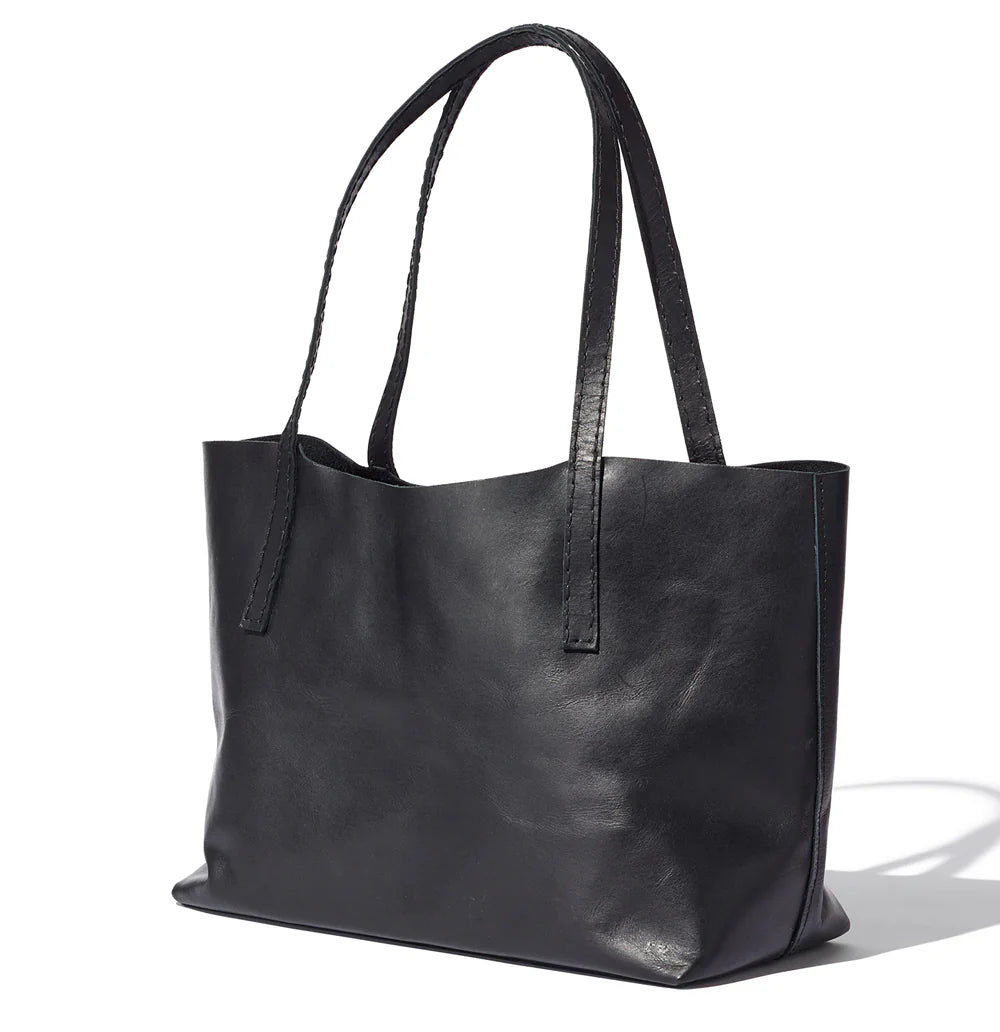 Velvet Style Open Top Leather Tote Bag, Twin Long Leather Shoulder Straps Matching Zip Mini Pouch