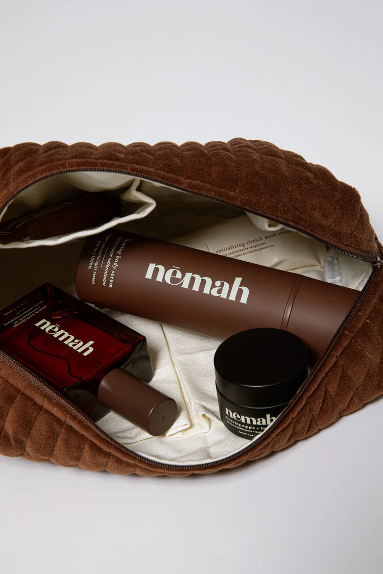 Chocolate Brown Striped Velvet Beauty Bag