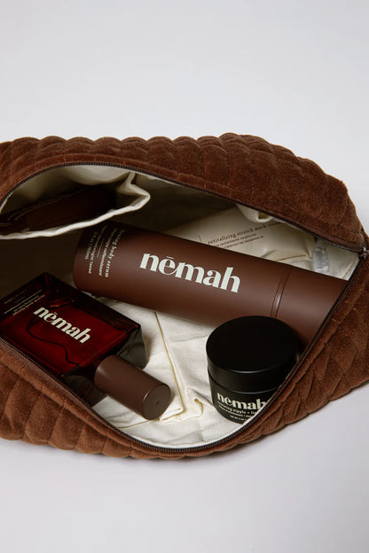 Chocolate Brown Striped Velvet Beauty Bag