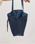 Deep Navy Velvet Style Drawstring Leather Tote Bag
