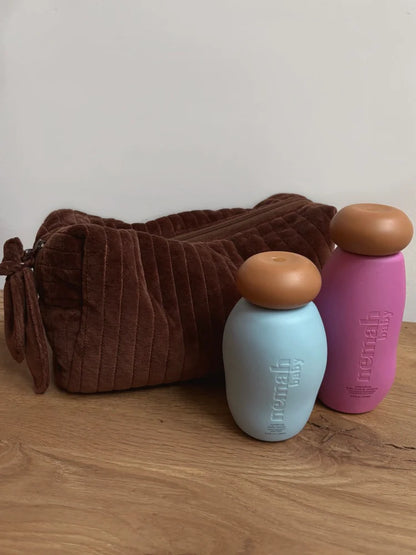 Chocolate Brown Striped Velvet Beauty Bag
