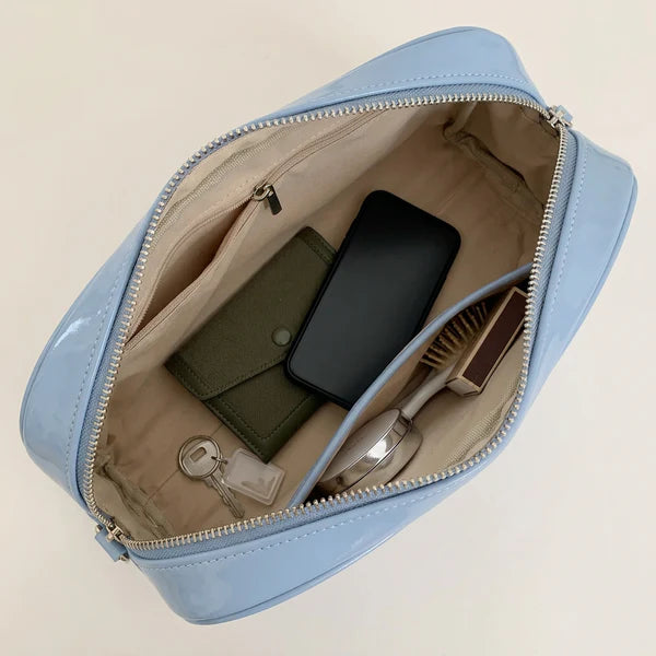 Soft  Structured Underarm Bag, Dual Integrated Slim Leather Shoulder Straps Full Side Zip Mini Bowling Purse,