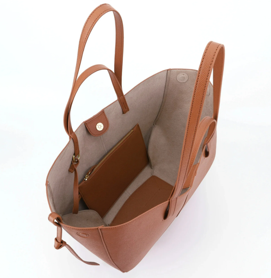 Warm Ginger Brown Pleated Shoulder Tote Bag, Dual Long Slim Leather Shoulder Straps Chinese Knot Leather Pendant Magnetic Snap Bucket Shopper Purse, Medium Capacity Soft Foldable Handbag Matching Gentle Blouse & Daily Office Outfits