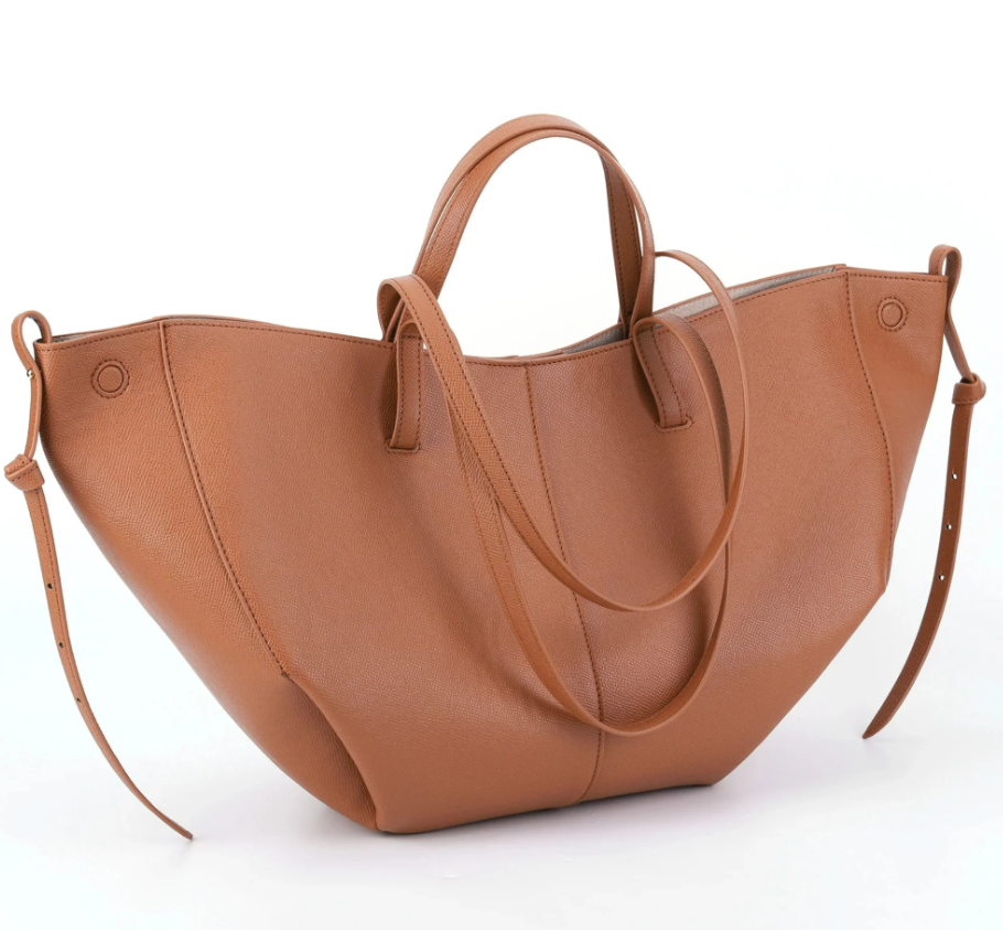 Warm Ginger Brown Pleated Shoulder Tote Bag, Dual Long Slim Leather Shoulder Straps Chinese Knot Leather Pendant Magnetic Snap Bucket Shopper Purse, Medium Capacity Soft Foldable Handbag Matching Gentle Blouse & Daily Office Outfits